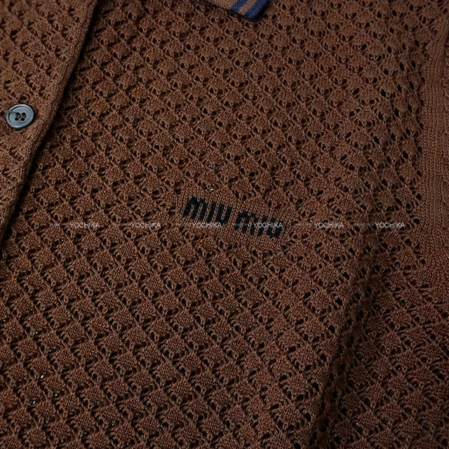 Miu Miu Cardigan Rib Cotton mesh with Race colla Cacao Cotton100% #38 MMF970[BRAND NEW][Authentic]