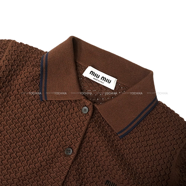 Miu Miu Cardigan Rib Cotton mesh with Race colla Cacao Cotton100% #38 MMF970[BRAND NEW][Authentic]