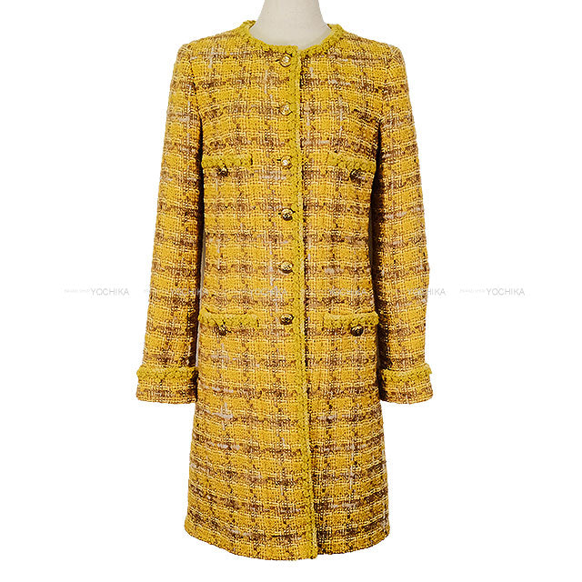 2024 Metiers d'Art CHANEL Plainly colored jacket Coco Mark 4 Pocket Tweed Coat mustard yellow Wool/Cotton/Polyester/other #34 Gold HW P77685[BRAND NEW][Authentic]
