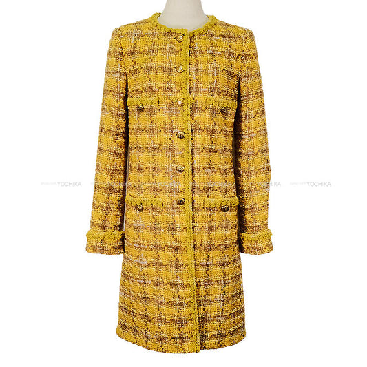 2024 Metiers d'Art CHANEL Plainly colored jacket Coco Mark 4 Pocket Tweed Coat mustard yellow Wool/Cotton/Polyester/other #34 Gold HW P77685[BRAND NEW][Authentic]
