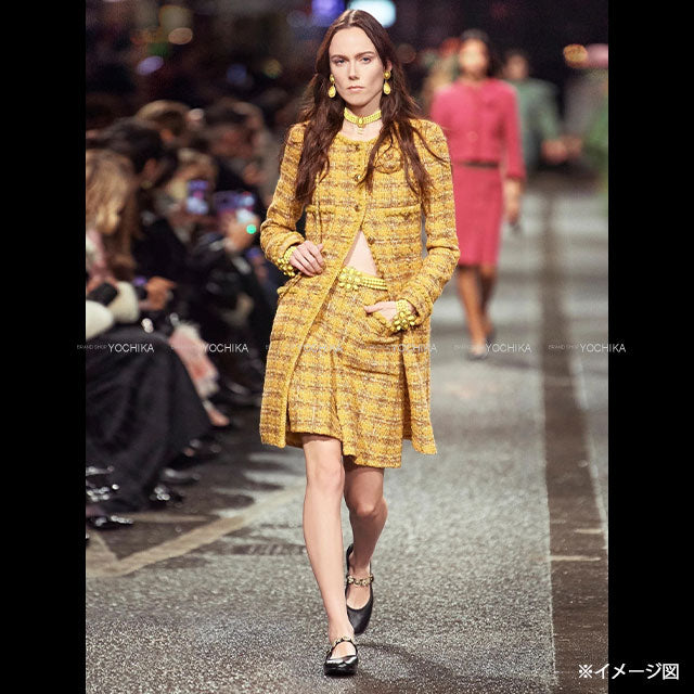 2024 Metiers d'Art CHANEL Plainly colored jacket Coco Mark 4 Pocket Tweed Coat mustard yellow Wool/Cotton/Polyester/other #34 Gold HW P77685[BRAND NEW][Authentic]