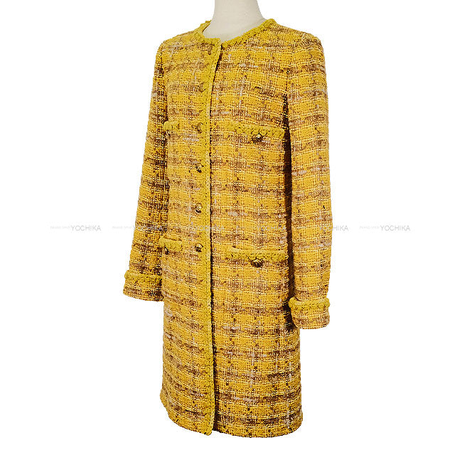 2024 Metiers d'Art CHANEL Plainly colored jacket Coco Mark 4 Pocket Tweed Coat mustard yellow Wool/Cotton/Polyester/other #34 Gold HW P77685[BRAND NEW][Authentic]