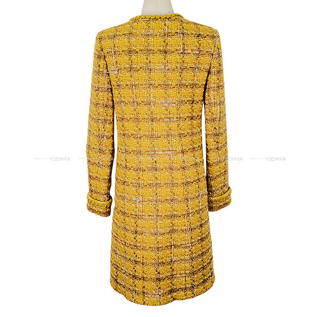 2024 Metiers d'Art CHANEL Plainly colored jacket Coco Mark 4 Pocket Tweed Coat mustard yellow Wool/Cotton/Polyester/other #34 Gold HW P77685[BRAND NEW][Authentic]