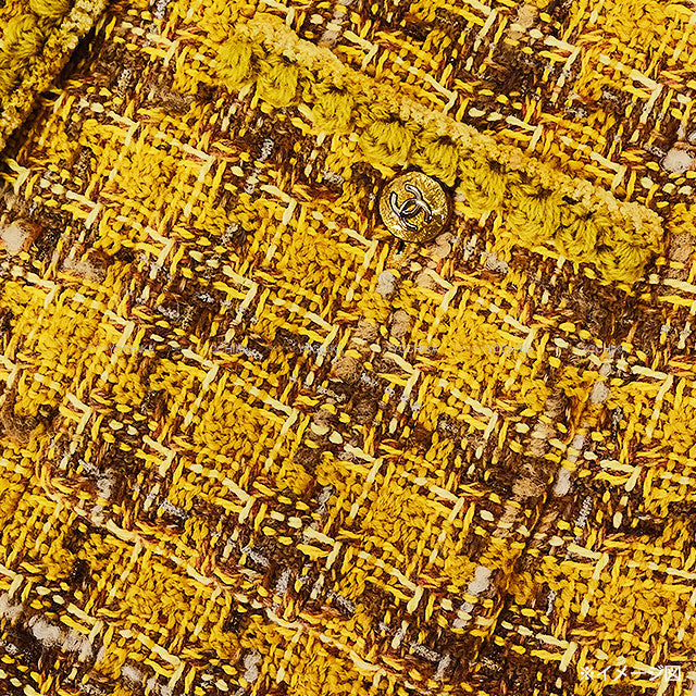 2024 Metiers d'Art CHANEL Plainly colored jacket Coco Mark 4 Pocket Tweed Coat mustard yellow Wool/Cotton/Polyester/other #34 Gold HW P77685[BRAND NEW][Authentic]