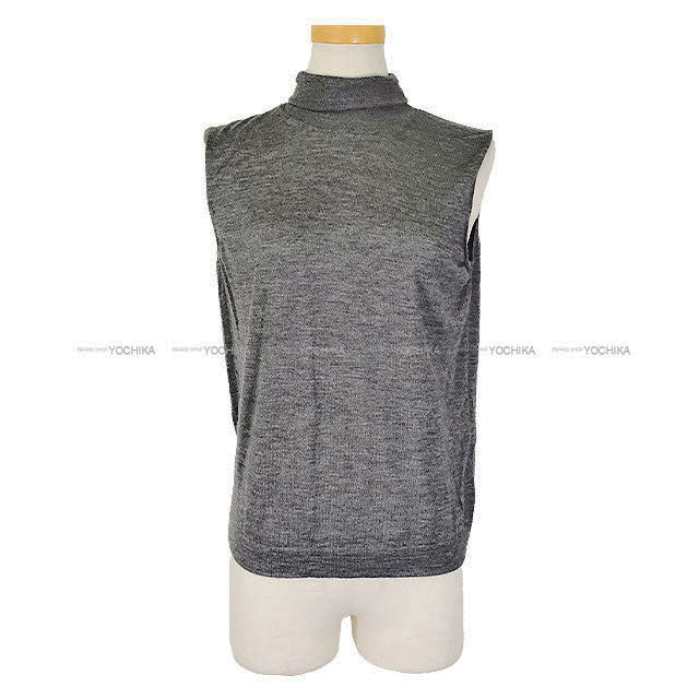 [Pre-loved] HERMES Knit Margiela period Sleeveless turtleneck ＆ long cardigan Grey Cashmere/Silk #SM[USED A][Authentic]