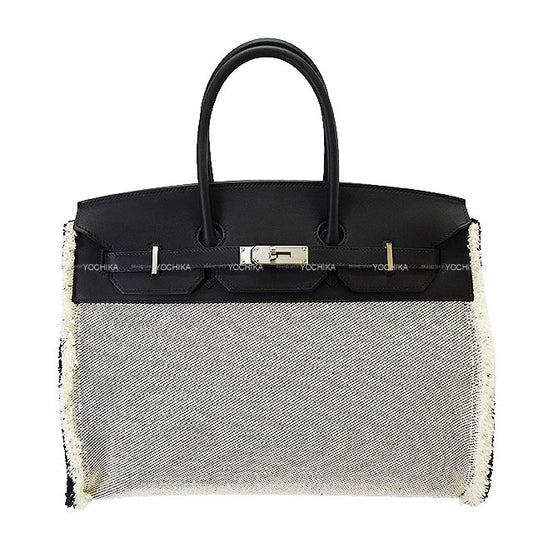 [Pre-loved] HERMES Handbag Birkin35 Fray Fray Noir (Black) /Ecru Toile Twill H/Veau Swift Silver HW Stamp U[LIKE NEW][Authentic]