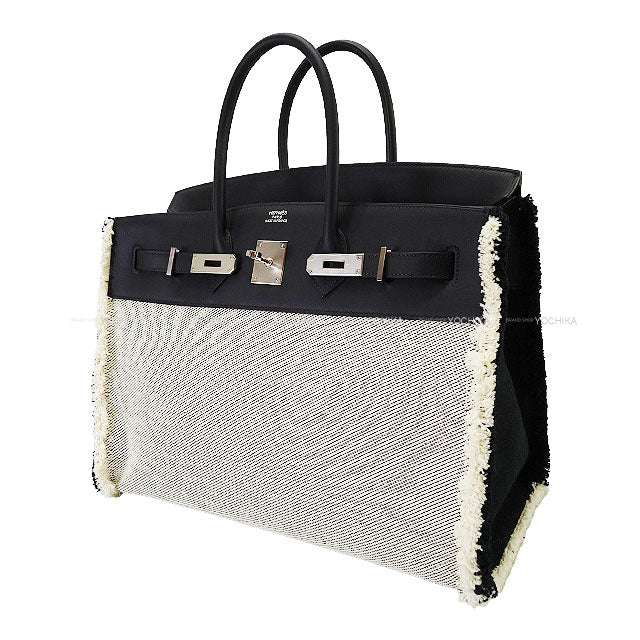 [Pre-loved] HERMES Handbag Birkin35 Fray Fray Noir (Black) /Ecru Toile Twill H/Veau Swift Silver HW Stamp U[LIKE NEW][Authentic]