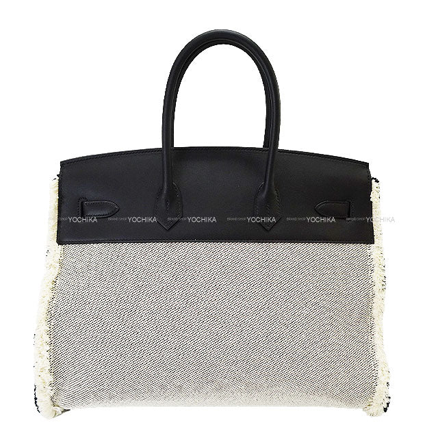 [Pre-loved] HERMES Handbag Birkin35 Fray Fray Noir (Black) /Ecru Toile Twill H/Veau Swift Silver HW Stamp U[LIKE NEW][Authentic]