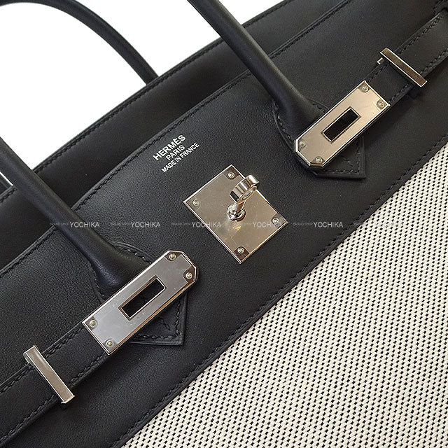 [Pre-loved] HERMES Handbag Birkin35 Fray Fray Noir (Black) /Ecru Toile Twill H/Veau Swift Silver HW Stamp U[LIKE NEW][Authentic]