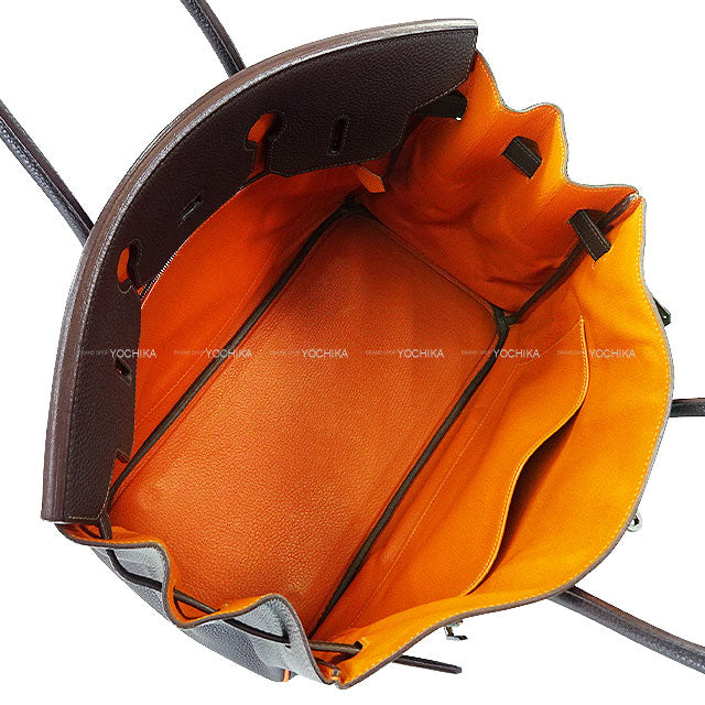 [Pre-loved] HERMES Handbag Birkin35 Bicolor Chocolat/Orange Veau Togo Silver HW Stamp □I[USED A][Authentic]