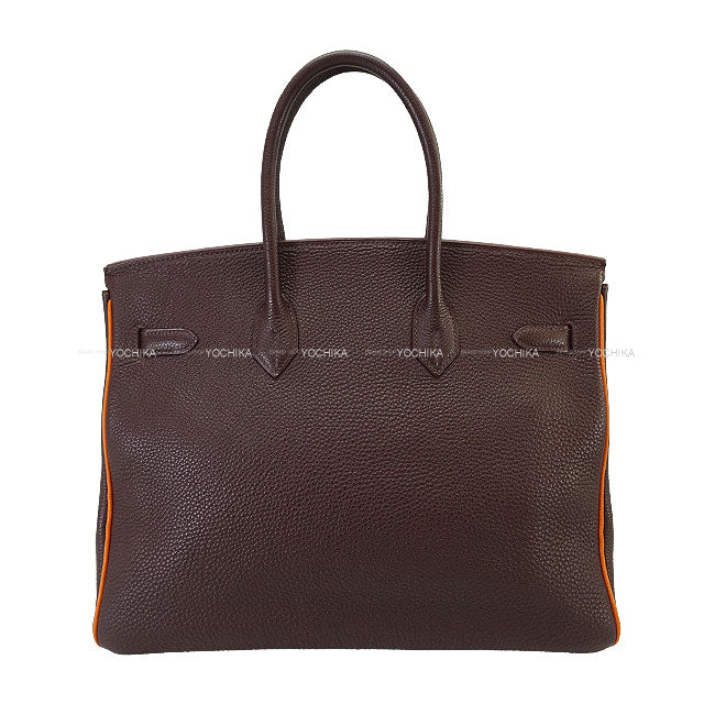 [Pre-loved] HERMES Handbag Birkin35 Bicolor Chocolat/Orange Veau Togo Silver HW Stamp □I[USED A][Authentic]