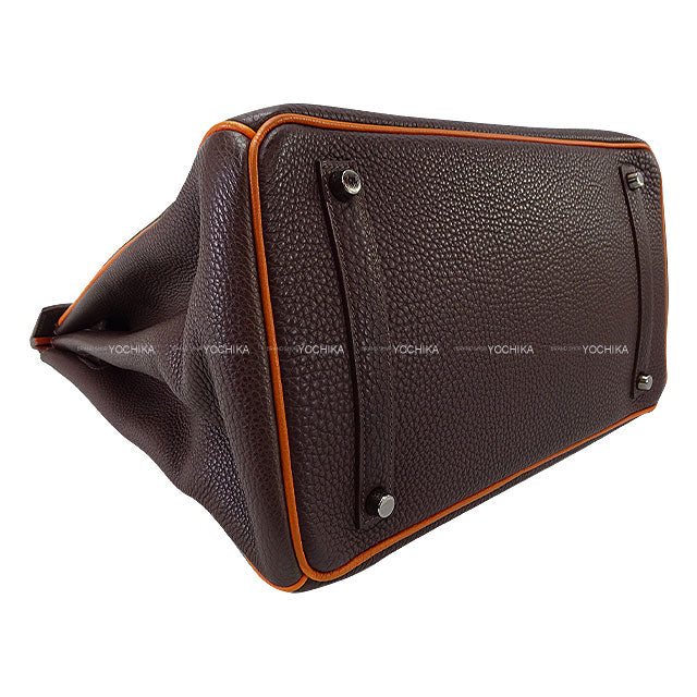 [Pre-loved] HERMES Handbag Birkin35 Bicolor Chocolat/Orange Veau Togo Silver HW Stamp □I[USED A][Authentic]