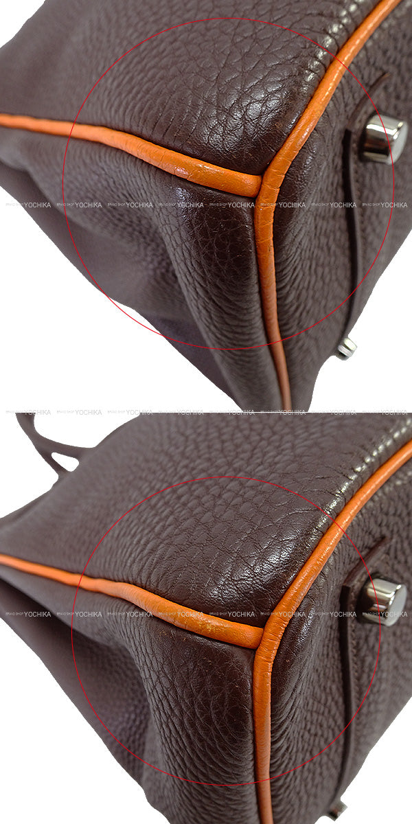 [Pre-loved] HERMES Handbag Birkin35 Bicolor Chocolat/Orange Veau Togo Silver HW Stamp □I[USED A][Authentic]