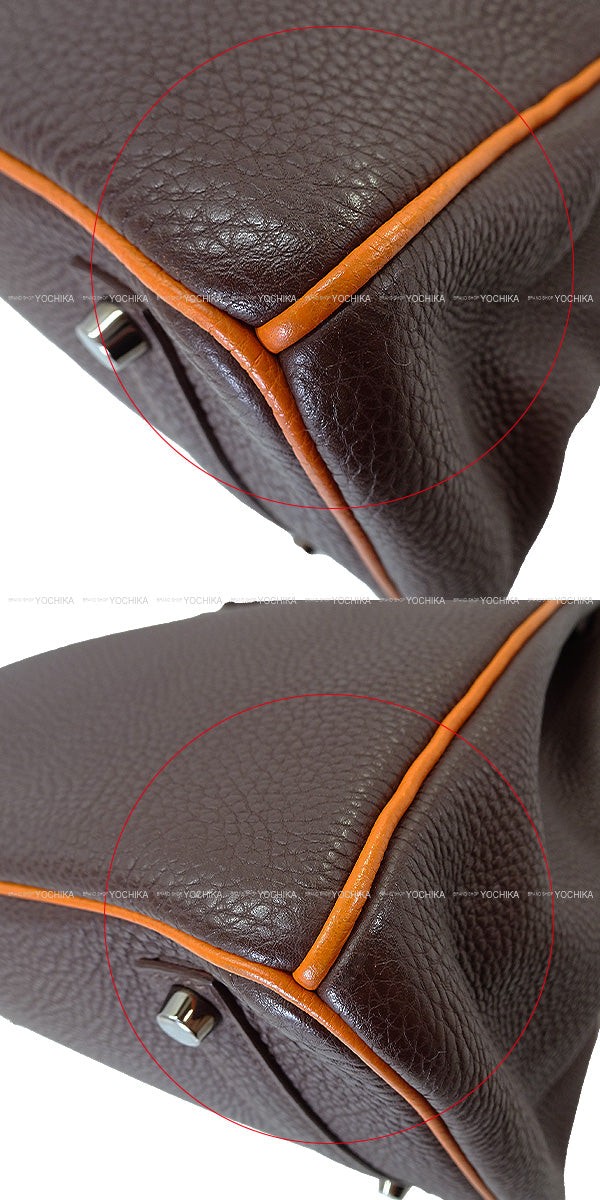 [Pre-loved] HERMES Handbag Birkin35 Bicolor Chocolat/Orange Veau Togo Silver HW Stamp □I[USED A][Authentic]