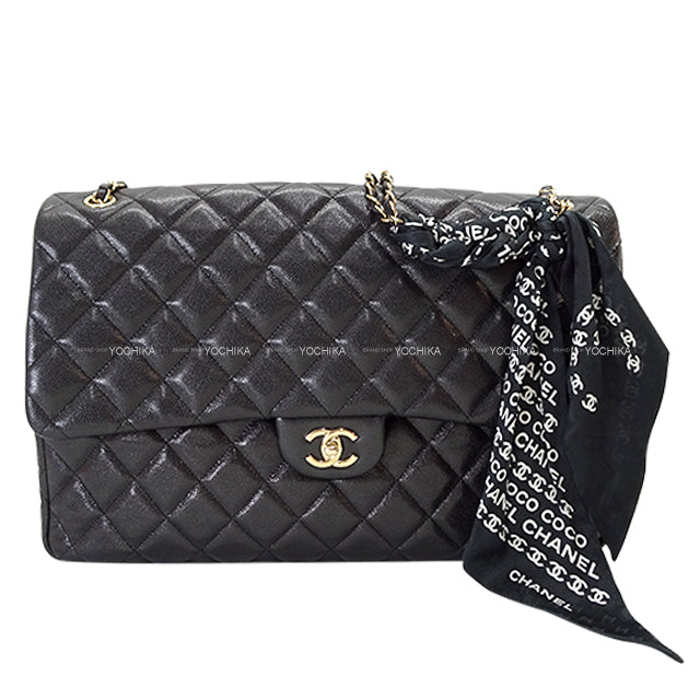 [Pre-loved] CHANEL Shoulder bag Jumbo Matelasse XXL 40 COCO mark Chain With twilly Noir (Black) Graind Calf(Caviarskin) Gold HW[LIKE NEW][Authentic]
