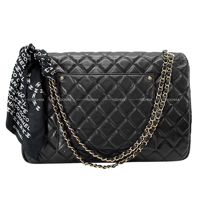 [Pre-loved] CHANEL Shoulder bag Jumbo Matelasse XXL 40 COCO mark Chain With twilly Noir (Black) Graind Calf(Caviarskin) Gold HW[LIKE NEW][Authentic]