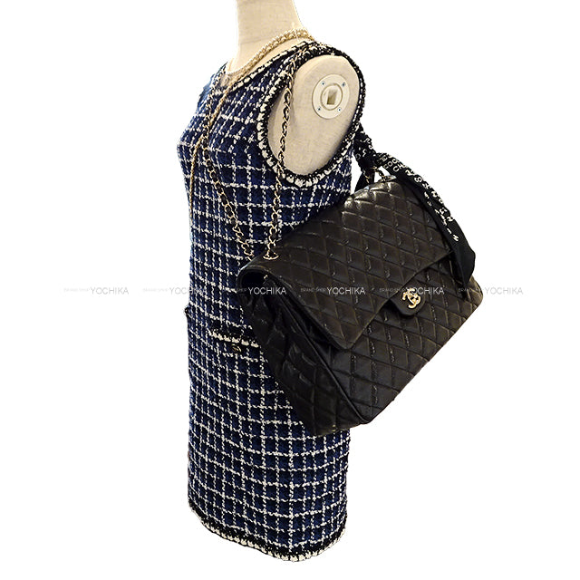 [Pre-loved] CHANEL Shoulder bag Jumbo Matelasse XXL 40 COCO mark Chain With twilly Noir (Black) Graind Calf(Caviarskin) Gold HW[LIKE NEW][Authentic]