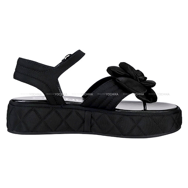 2025 Cruise line CHANEL sandals Camellia COCO mark Pearl Noir (Black) Grosgrain/Satin #39 Silver HW G46108[ALMOST NEW][Authentic]