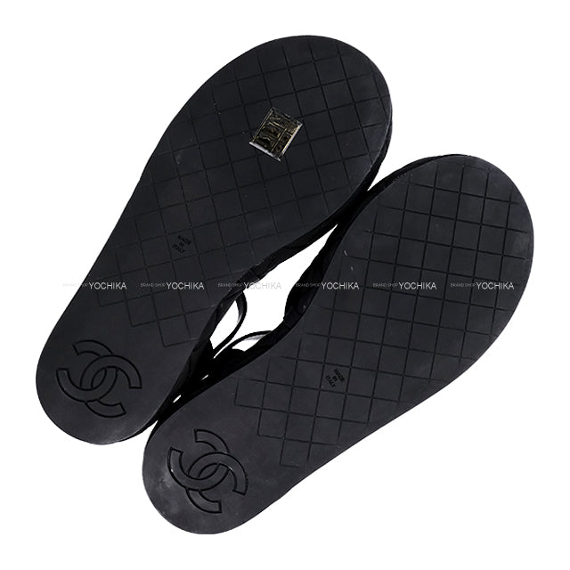 2025 Cruise line CHANEL sandals Camellia COCO mark Pearl Noir (Black) Grosgrain/Satin #39 Silver HW G46108[ALMOST NEW][Authentic]