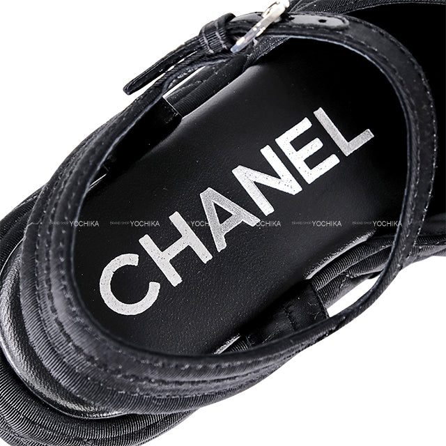 2025 Cruise line CHANEL sandals Camellia COCO mark Pearl Noir (Black) Grosgrain/Satin #39 Silver HW G46108[ALMOST NEW][Authentic]