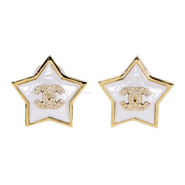 CHANEL earrings COCO mark Rhinestone Star Blanc (White)/Gold Gold HW ABC401[BRAND NEW][Authentic]