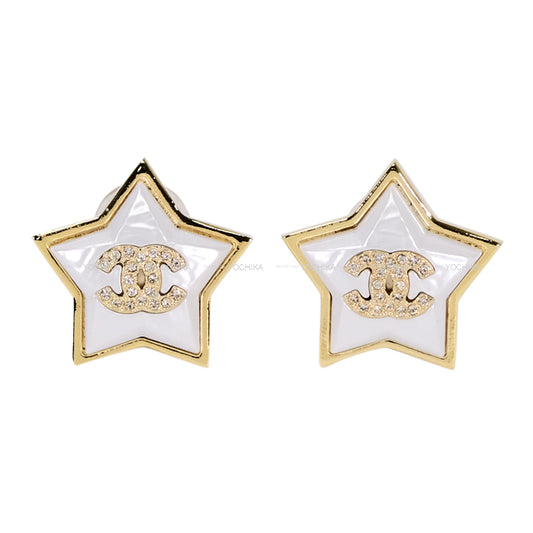 CHANEL earrings COCO mark Rhinestone Star Blanc (White)/Gold Gold HW ABC401[BRAND NEW][Authentic]