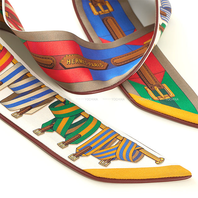 2025SS HERMES scarf Twilly Passe-Passe Cuir Sangles Forever Miel /Vert/Rouge/Multicolor Silk100% /Leather[BRAND NEW][Authentic]