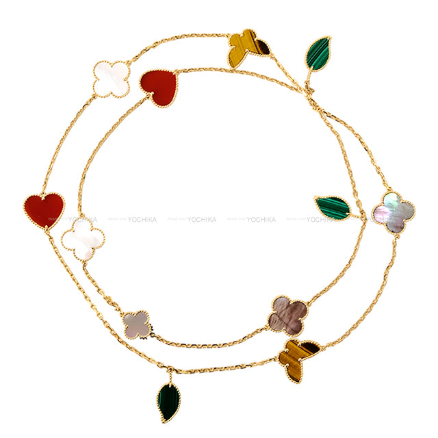 Van Cleef & Arpels necklace Lucky Alhambra long necklace 12 motifs Multi Color K18/Mother of Pearl/Malachite/carnelian/Tiger's Eye VCARD80100[EXCELLENT][Authentic]