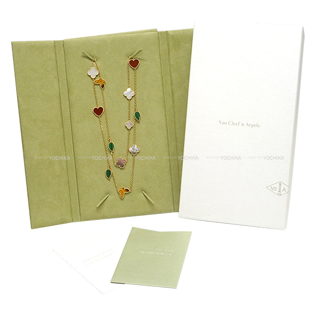 Van Cleef & Arpels necklace Lucky Alhambra long necklace 12 motifs Multi Color K18/Mother of Pearl/Malachite/carnelian/Tiger's Eye VCARD80100[EXCELLENT][Authentic]