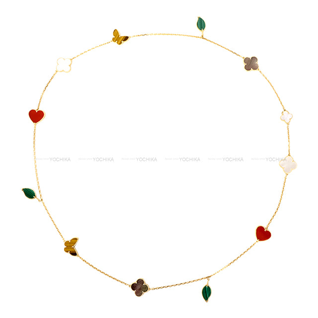 Van Cleef & Arpels necklace Lucky Alhambra long necklace 12 motifs Multi Color K18/Mother of Pearl/Malachite/carnelian/Tiger's Eye VCARD80100[EXCELLENT][Authentic]