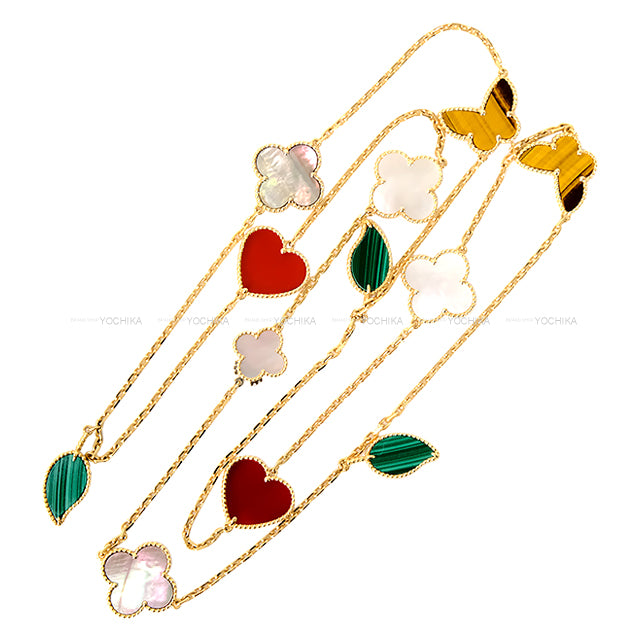 Van Cleef & Arpels necklace Lucky Alhambra long necklace 12 motifs Multi Color K18/Mother of Pearl/Malachite/carnelian/Tiger's Eye VCARD80100[EXCELLENT][Authentic]