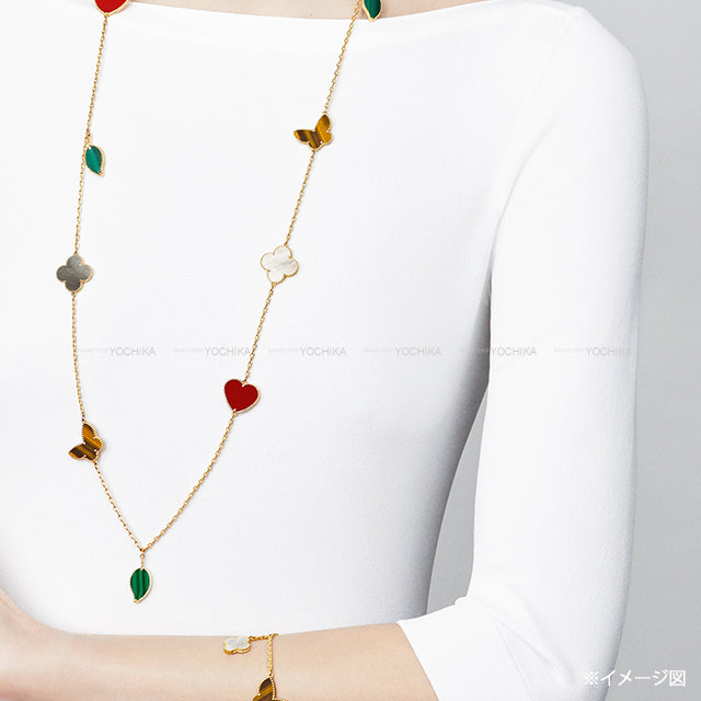 Van Cleef & Arpels necklace Lucky Alhambra long necklace 12 motifs Multi Color K18/Mother of Pearl/Malachite/carnelian/Tiger's Eye VCARD80100[EXCELLENT][Authentic]