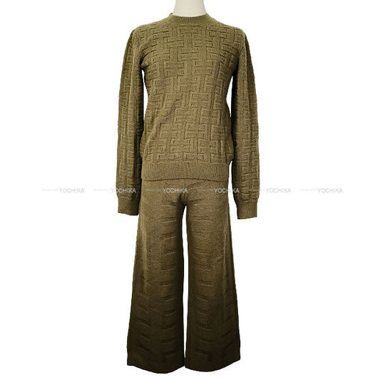 2022AW HERMES Knit Lounge Wear Voyage H-motif Set-Up Kaki Virgin Wool100% #38[EXCELLENT][Authentic]
