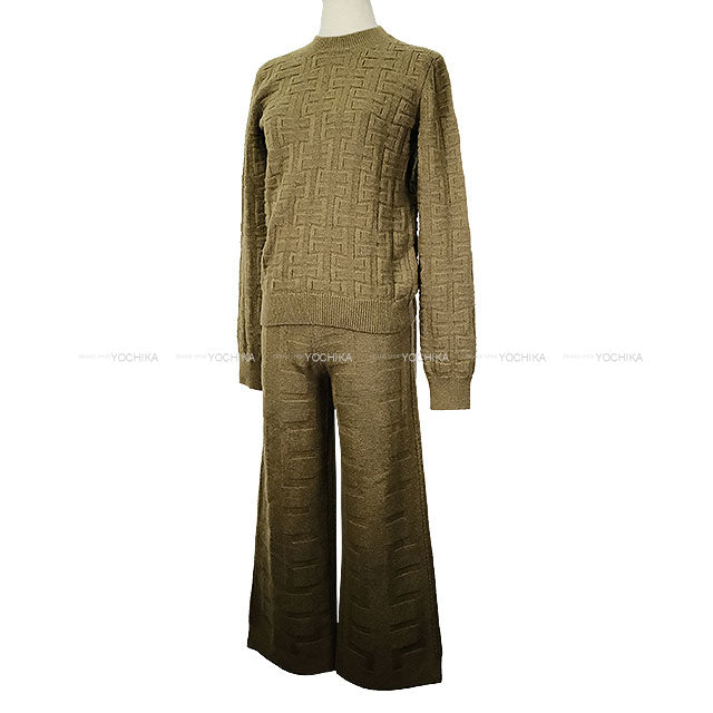2022AW HERMES Knit Lounge Wear Voyage H-motif Set-Up Kaki Virgin Wool100% #38[EXCELLENT][Authentic]