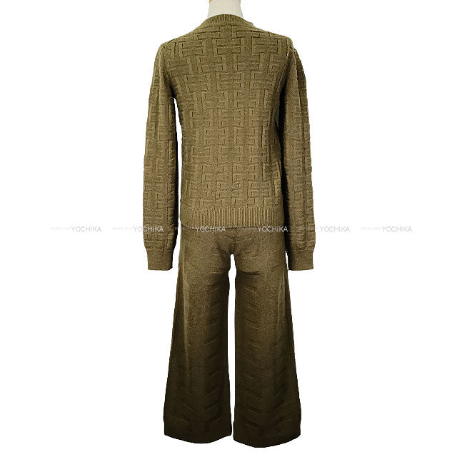 2022AW HERMES Knit Lounge Wear Voyage H-motif Set-Up Kaki Virgin Wool100% #38[EXCELLENT][Authentic]