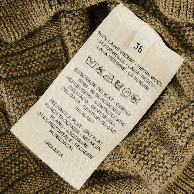 2022AW HERMES Knit Lounge Wear Voyage H-motif Set-Up Kaki Virgin Wool100% #38[EXCELLENT][Authentic]