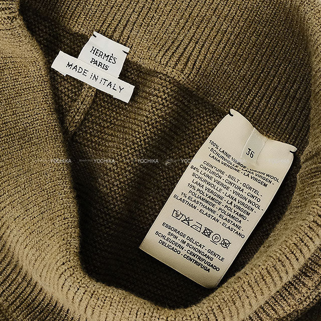 2022AW HERMES Knit Lounge Wear Voyage H-motif Set-Up Kaki Virgin Wool100% #38[EXCELLENT][Authentic]