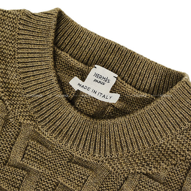 2022AW HERMES Knit Lounge Wear Voyage H-motif Set-Up Kaki Virgin Wool100% #38[EXCELLENT][Authentic]