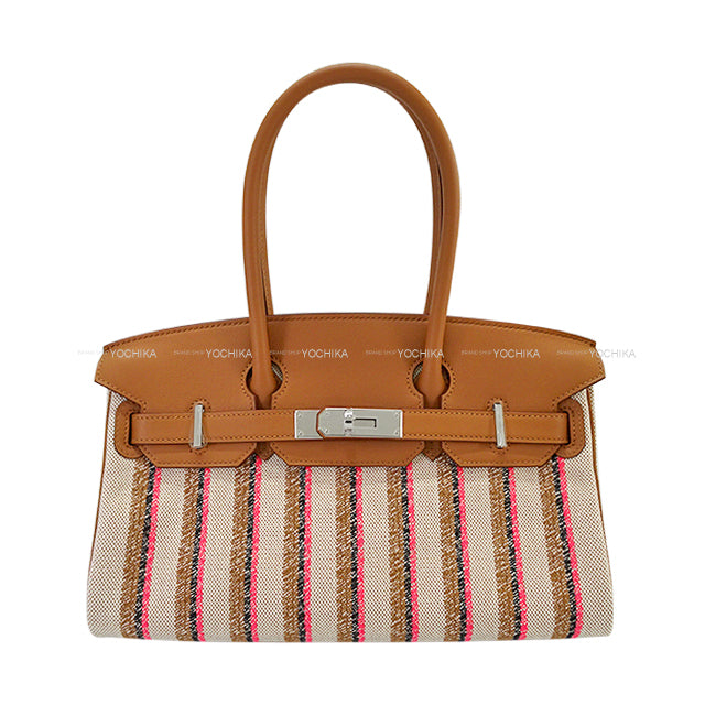 HERMES Shoulder bag Shoulder Birkin Light 29 Couverture Lignes embroidery Ecru/Beige/Fauve/Rose Pop/Black/Gold Toile H/Veau Swift Silver HW Stamp K[BRAND NEW][Authentic]