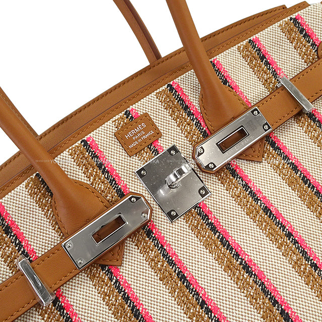HERMES Shoulder bag Shoulder Birkin Light 29 Couverture Lignes embroidery Ecru/Beige/Fauve/Rose Pop/Black/Gold Toile H/Veau Swift Silver HW Stamp K[BRAND NEW][Authentic]