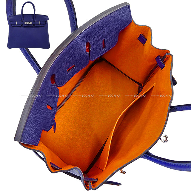 [Pre-loved] HERMES Handbag Birkin25 Verso Bleu Encre/Orange Veau Togo Silver HW Stamp Y[LIKE NEW][Authentic]