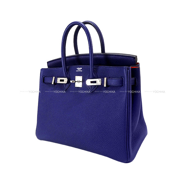 [Pre-loved] HERMES Handbag Birkin25 Verso Bleu Encre/Orange Veau Togo Silver HW Stamp Y[LIKE NEW][Authentic]