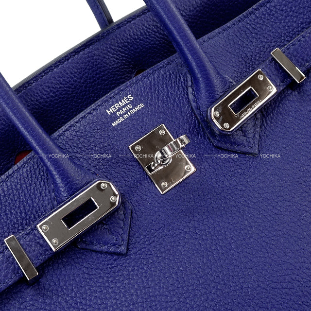 [Pre-loved] HERMES Handbag Birkin25 Verso Bleu Encre/Orange Veau Togo Silver HW Stamp Y[LIKE NEW][Authentic]