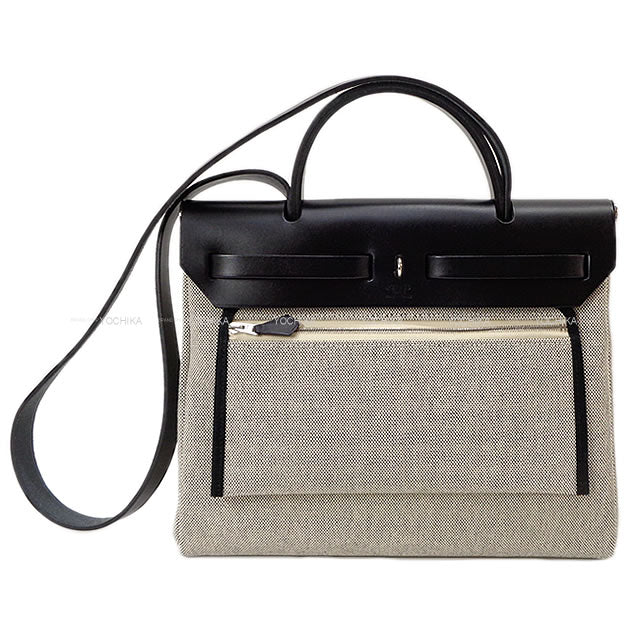 HERMES Shoulder bag HerBag Zip 31 PM PEGASE POP Blue Indigo/Noir (Black) Toile H/Vache Hunter Silver HW Stamp Y[EXCELLENT][Authentic]