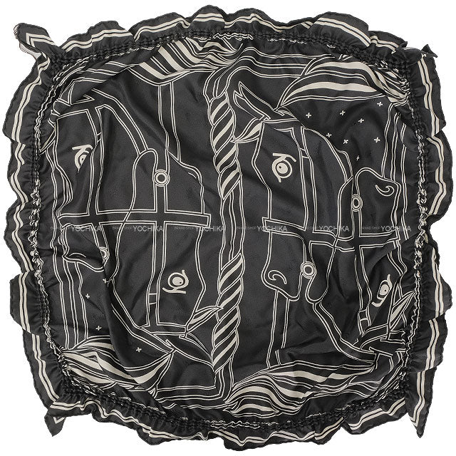 HERMES scarf frou-frou Scarf 70 Quadrige Steeple Noir (Black) Silk100%[EXCELLENT][Authentic]