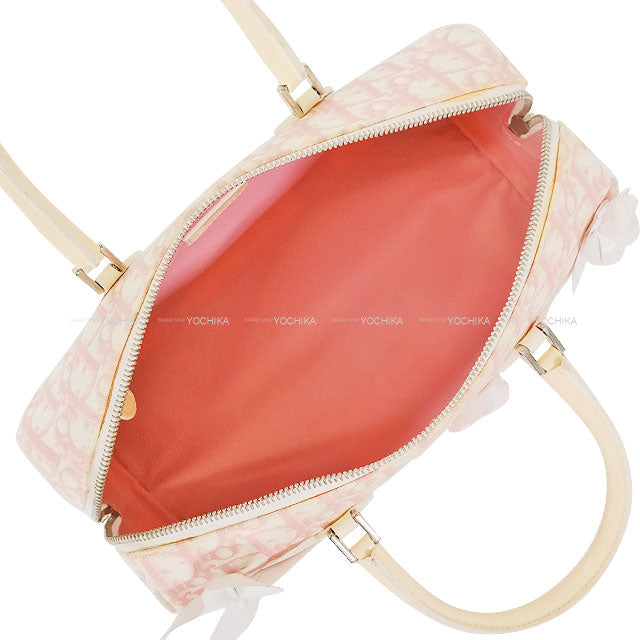 [Pre-loved] Dior Boston bag Trotter Mini Boston Bag Flower Ribbon No.1 Pink /Ivory Canvas Silver HW[USED A][Authentic]