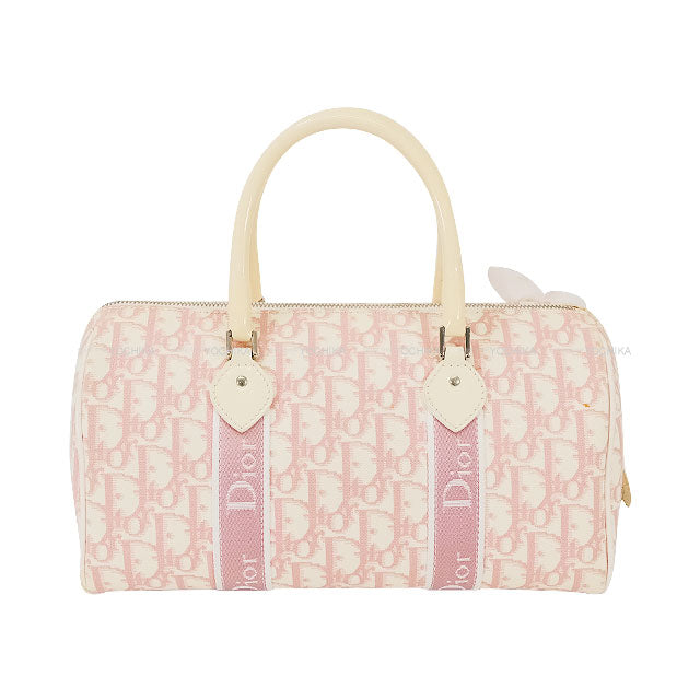 [Pre-loved] Dior Boston bag Trotter Mini Boston Bag Flower Ribbon No.1 Pink /Ivory Canvas Silver HW[USED A][Authentic]