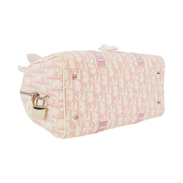 [Pre-loved] Dior Boston bag Trotter Mini Boston Bag Flower Ribbon No.1 Pink /Ivory Canvas Silver HW[USED A][Authentic]