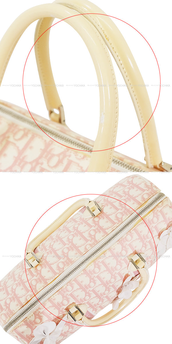 [Pre-loved] Dior Boston bag Trotter Mini Boston Bag Flower Ribbon No.1 Pink /Ivory Canvas Silver HW[USED A][Authentic]