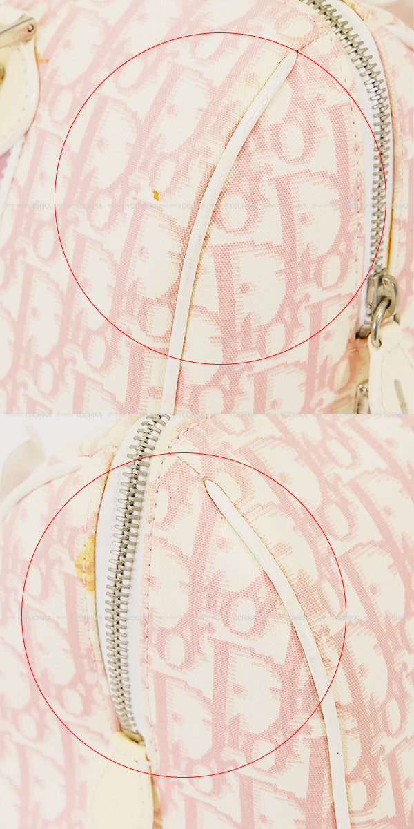 [Pre-loved] Dior Boston bag Trotter Mini Boston Bag Flower Ribbon No.1 Pink /Ivory Canvas Silver HW[USED A][Authentic]